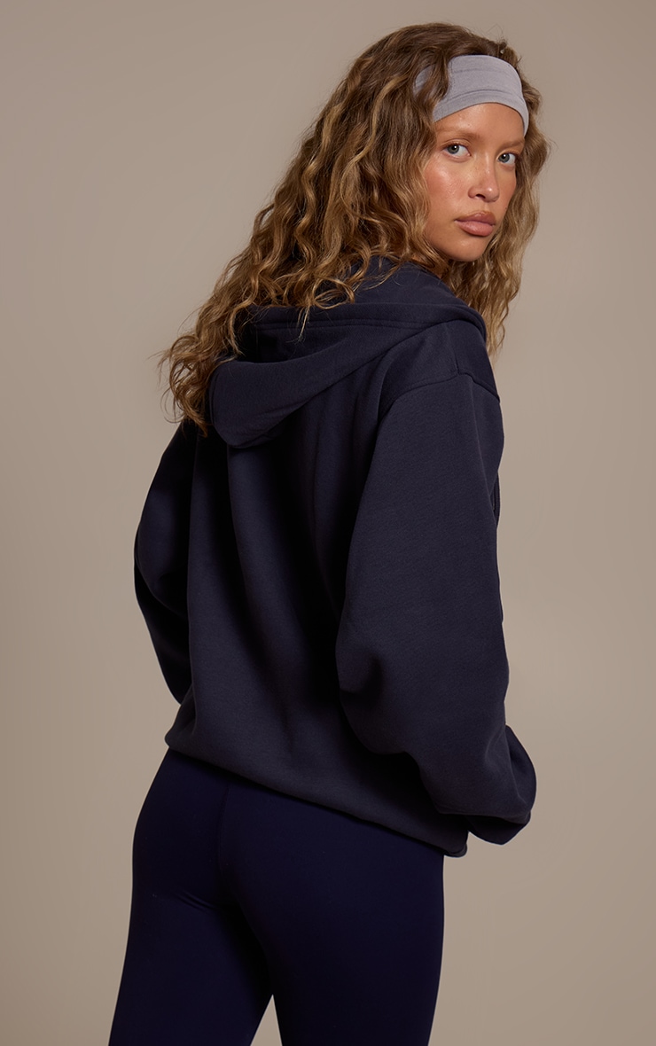 Hoodie oversize en coton polaire bleu marine à zip image 2