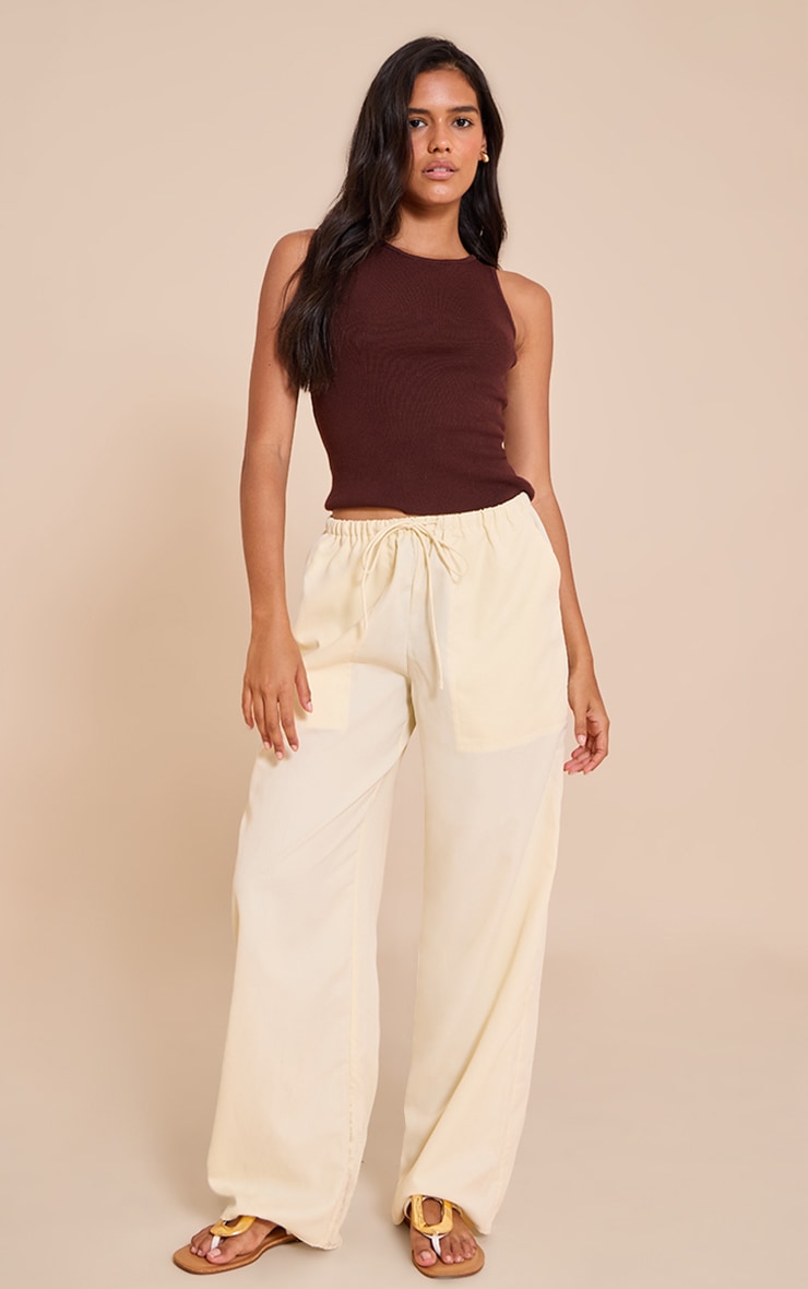 Pantalon décontracté tissé jaune citron à cordons ajustables et taille basse image 1