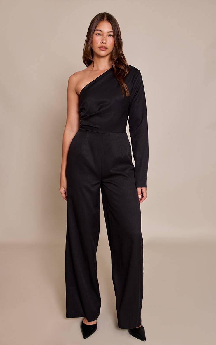 Black Woven Tailored One Sleeve Jumpsuit
