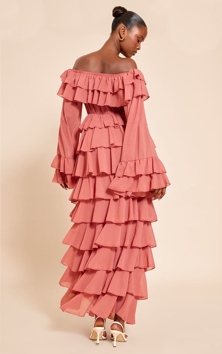 Blush Chiffon Bardot Extreme Frill Maxi Dress image 2