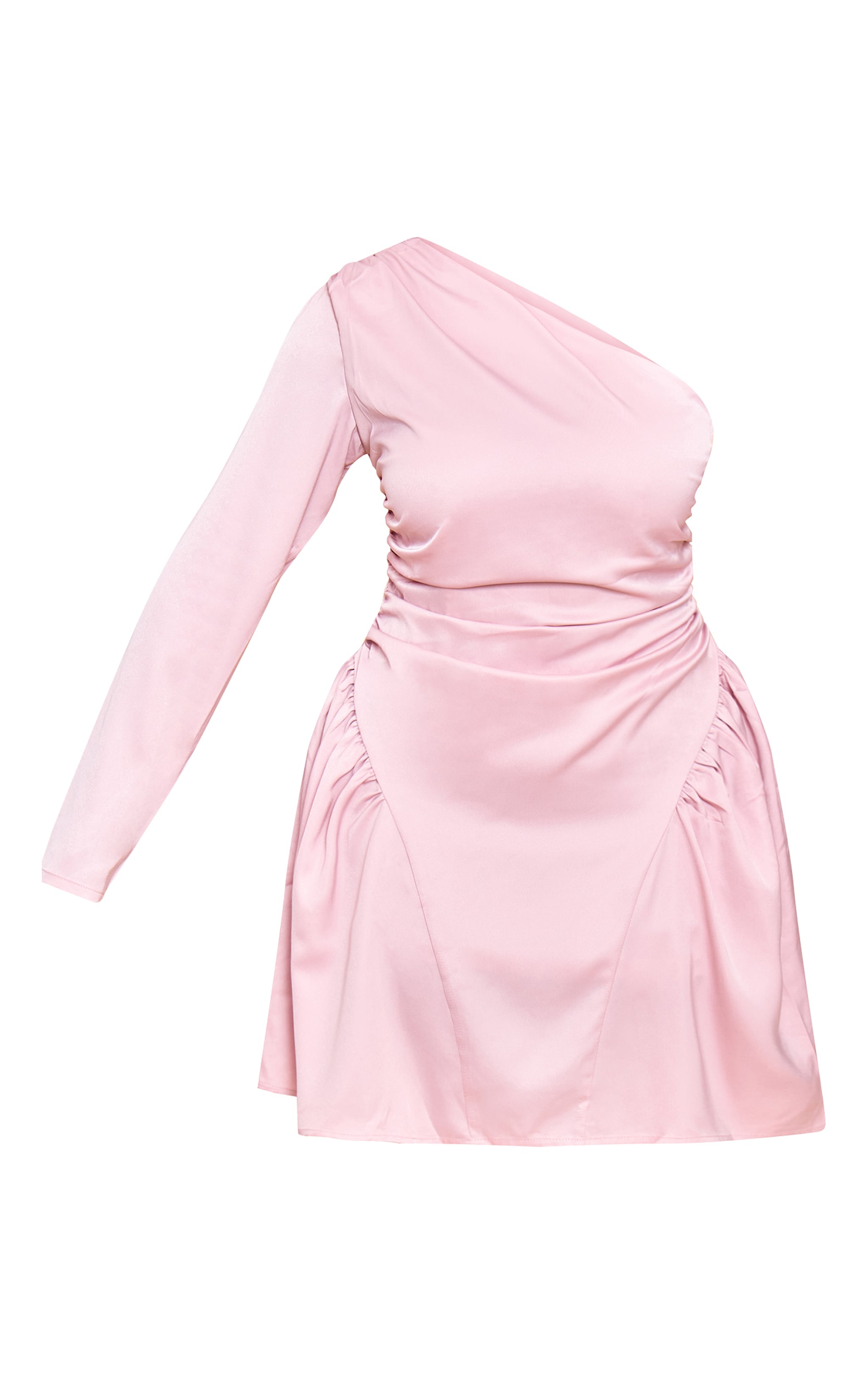 Shape Pink Satin Ruched One Shoulder Skater Mini Dress image 5