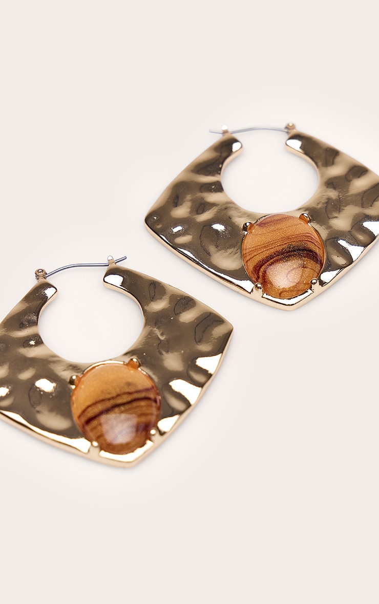 Gold Hammered Tiger Eye Abstract Statement Earrings image 3