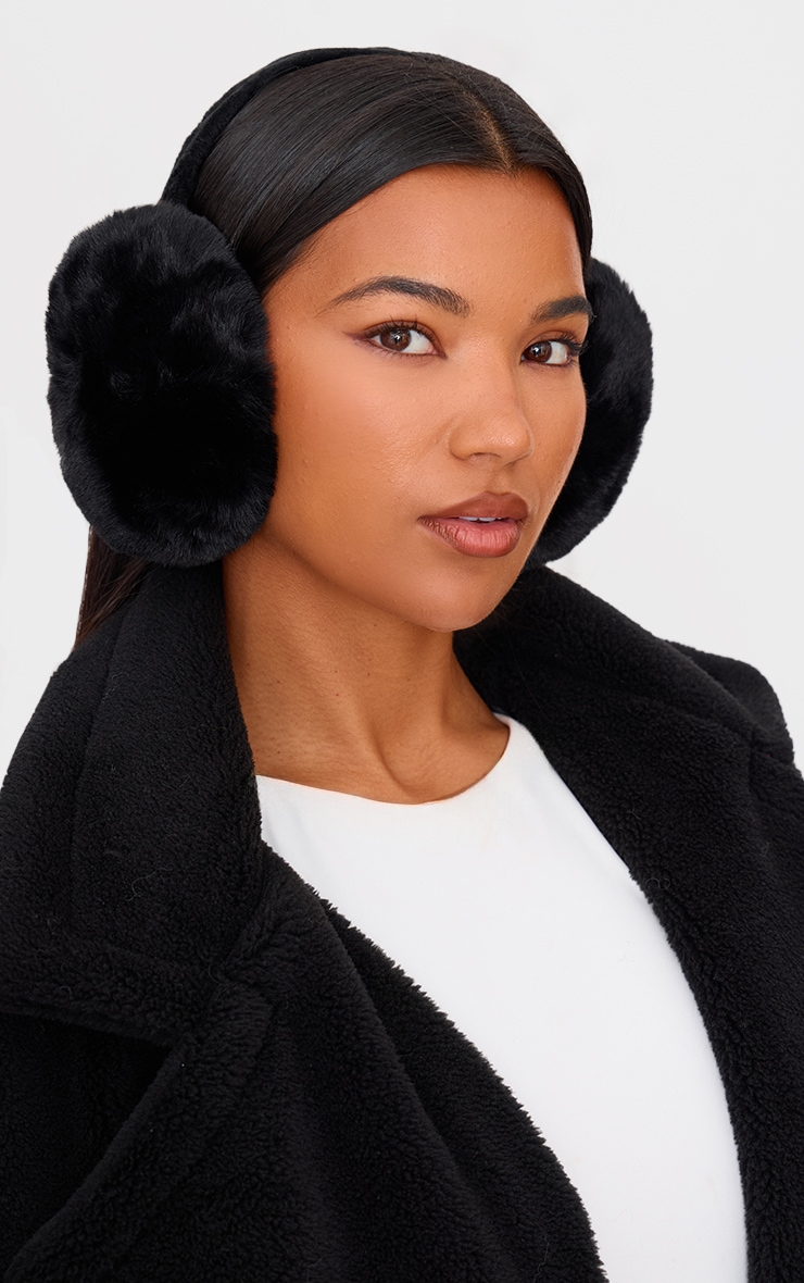 Black Soft Faux Fur Ear Muffs image 1