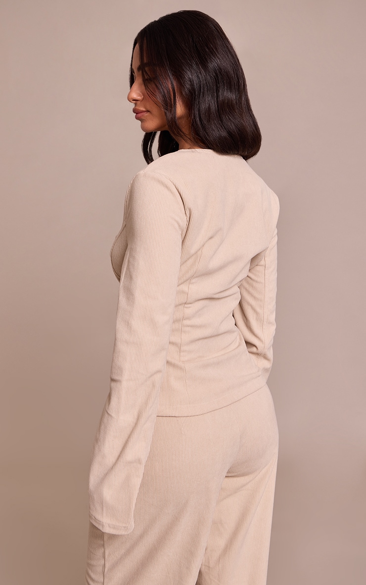 Petite Stone Round Neck Concealed Button Long Sleeve Cord Top image 2