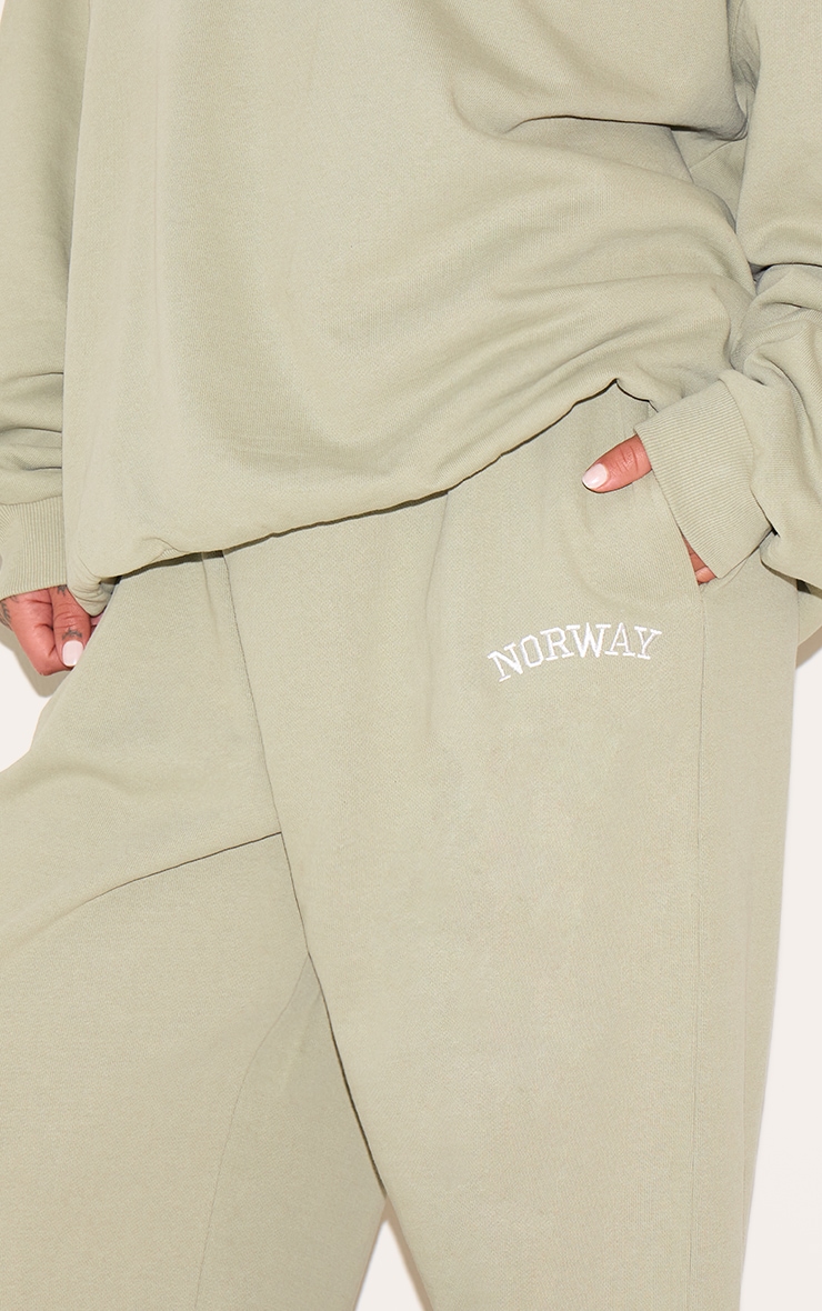 Plus Khaki Premium Embroidered Norway Wide Leg Track Pants image 4