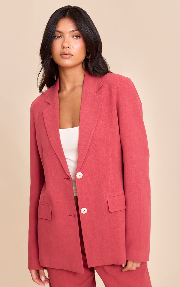 Dark Red Tailored Linen Oversized Blazer image 1