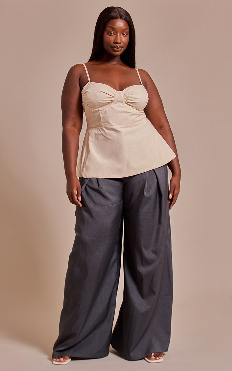 Plus Cream Cotton Strappy Peplum Cami Top image 3