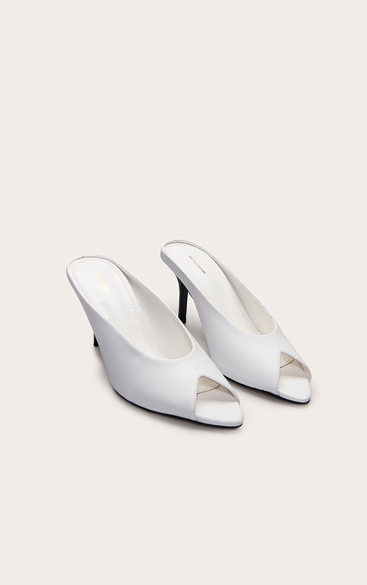 White Peep Toe Heeled Mules image 3