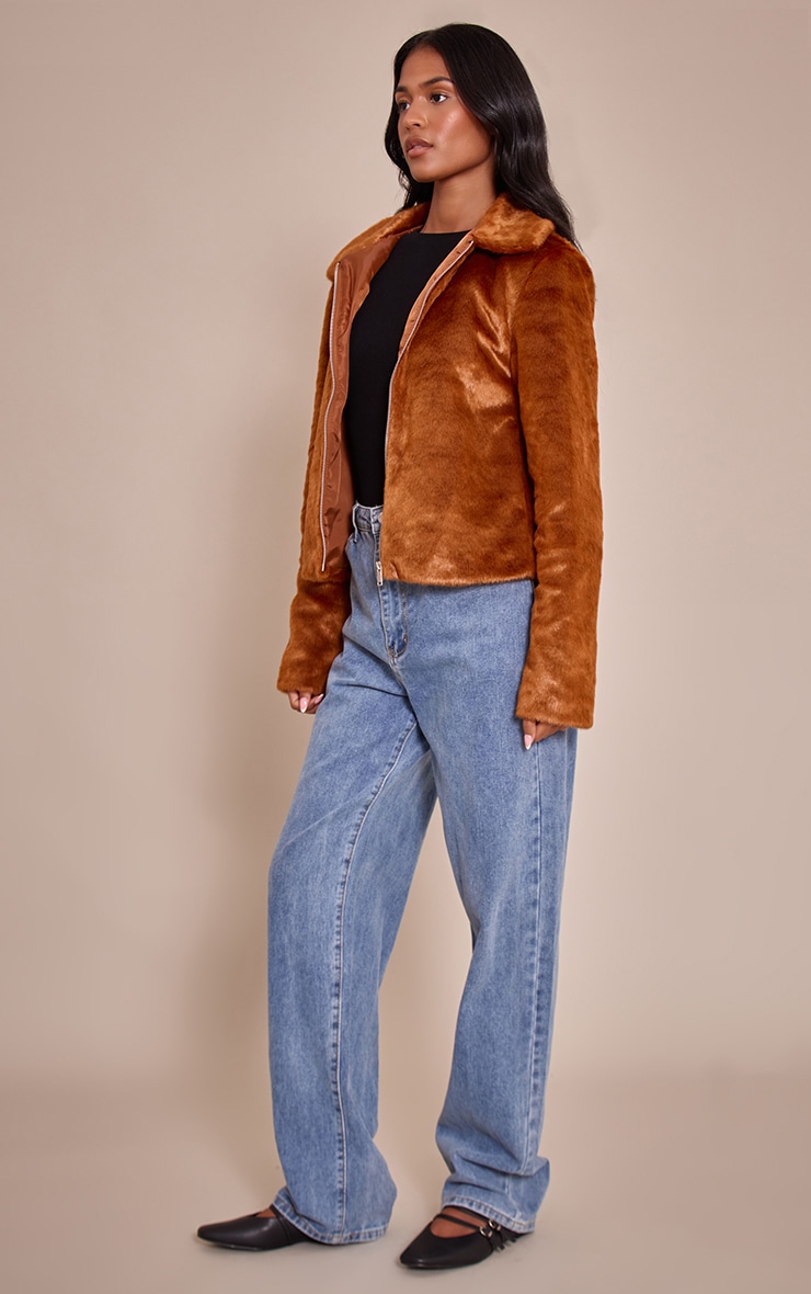 Tall Tan Short Faux Fur Jacket image 3