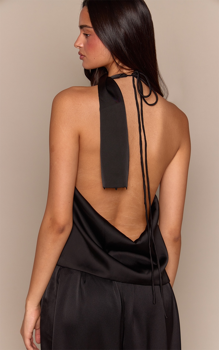 Black Satin Cowl Back Halterneck Top image 2