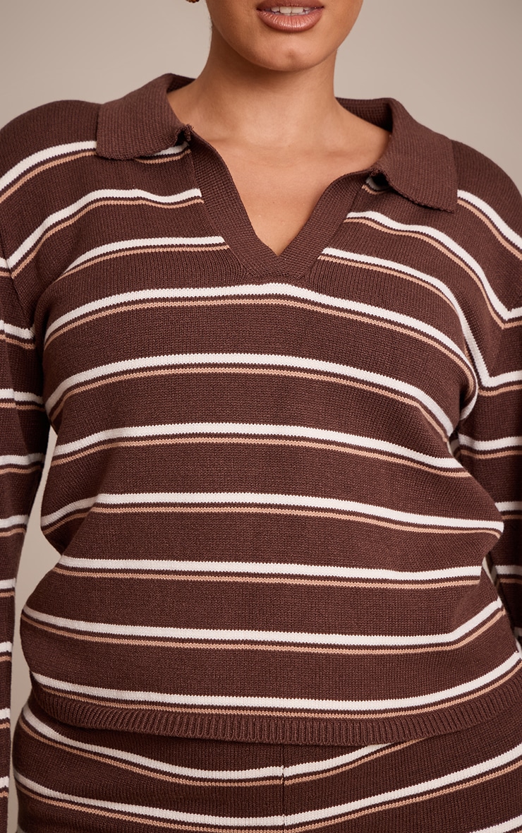 Plus Chocolate Striped Compact Knit Jumper image 4