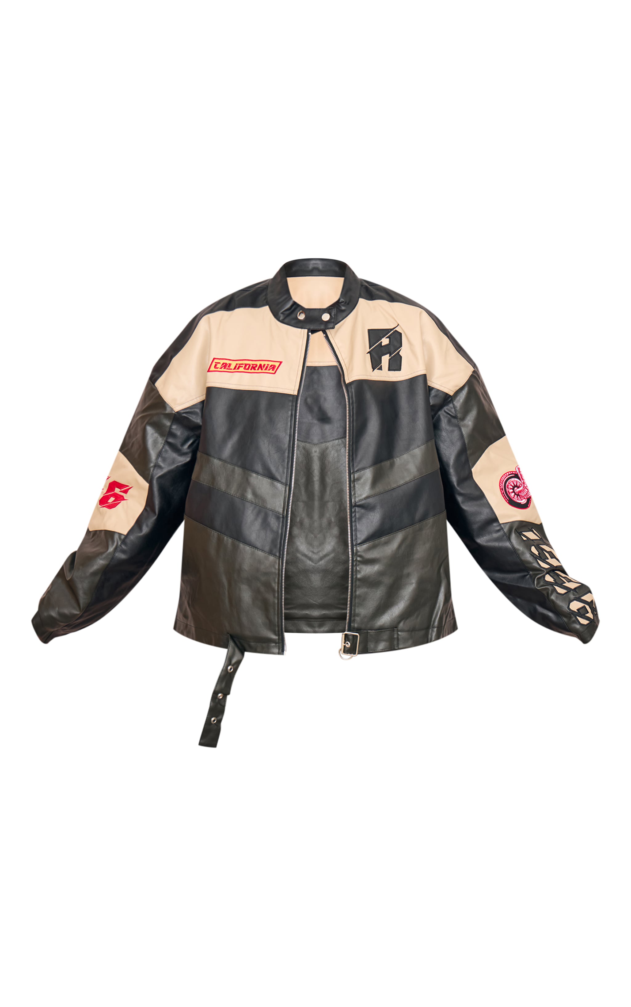 Plus Black Contrast Oversized Pu Motocross Jacket PrettyLittleThing