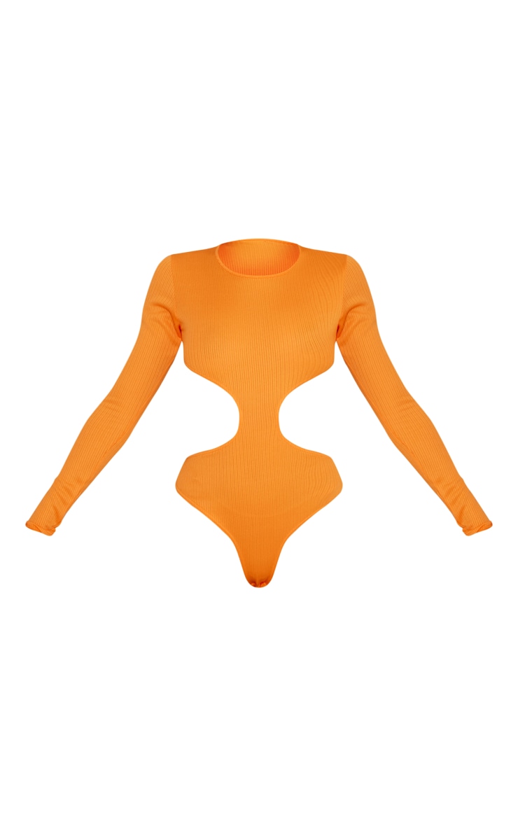 Orange Textured Cut Out Long Sleeve Bodysuit image 5