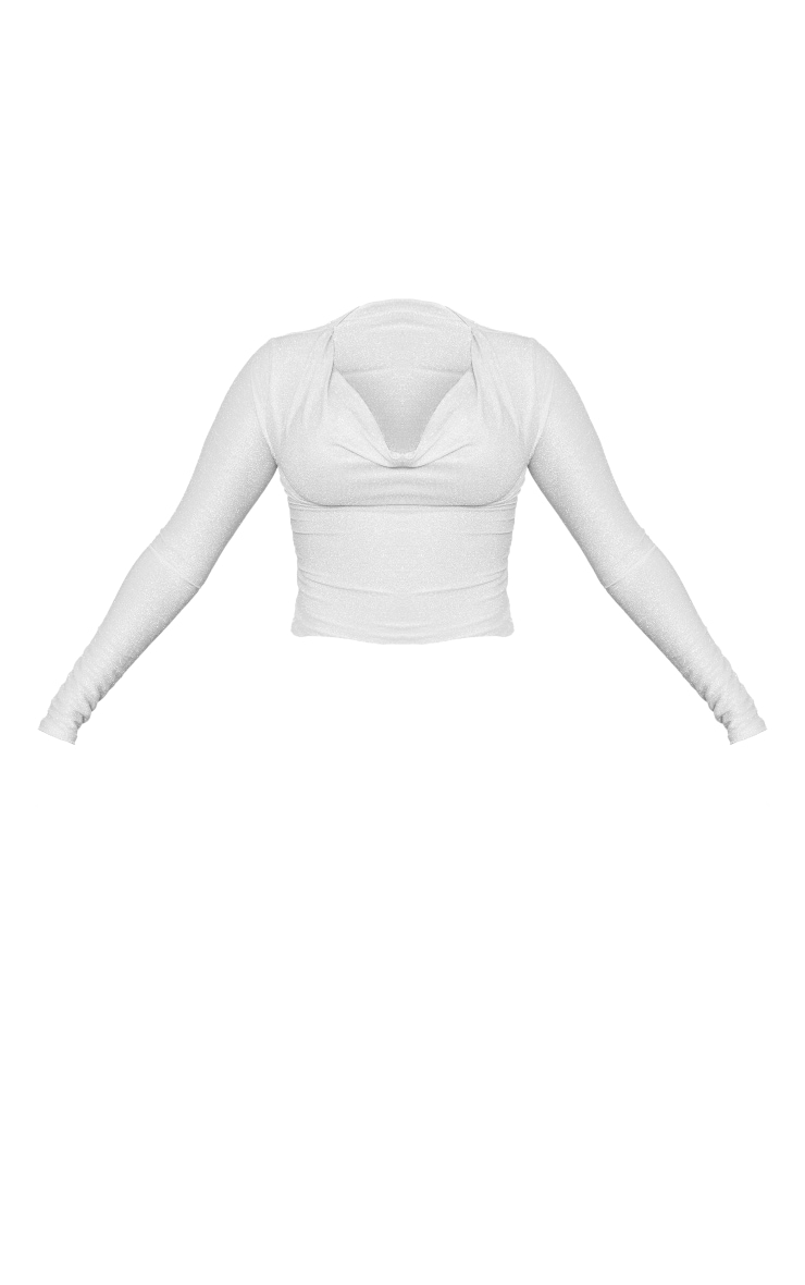 Silver Glitter Cowl Neck Long Sleeve Top image 5