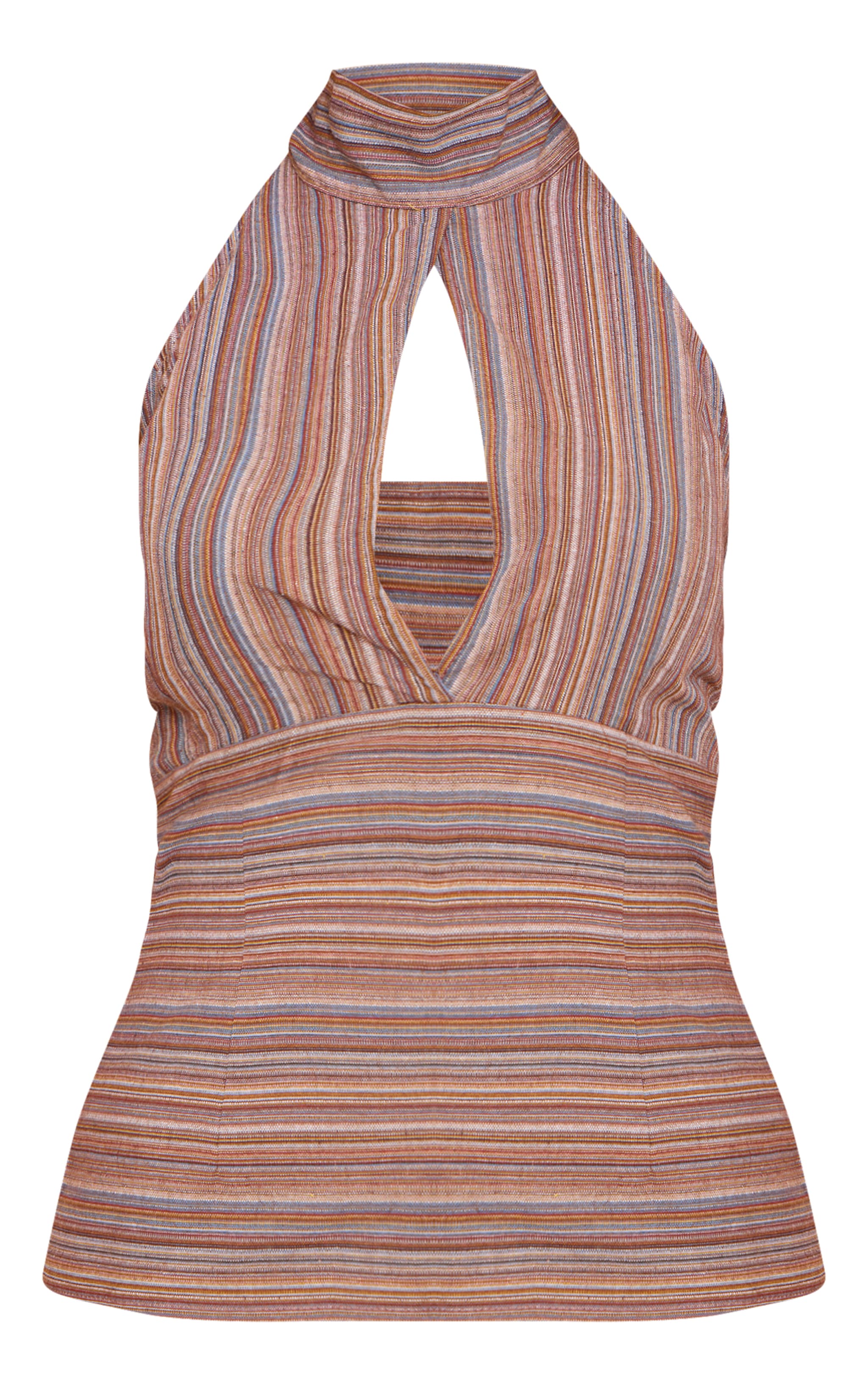 Petite Brown Stripe Halterneck Top image 5