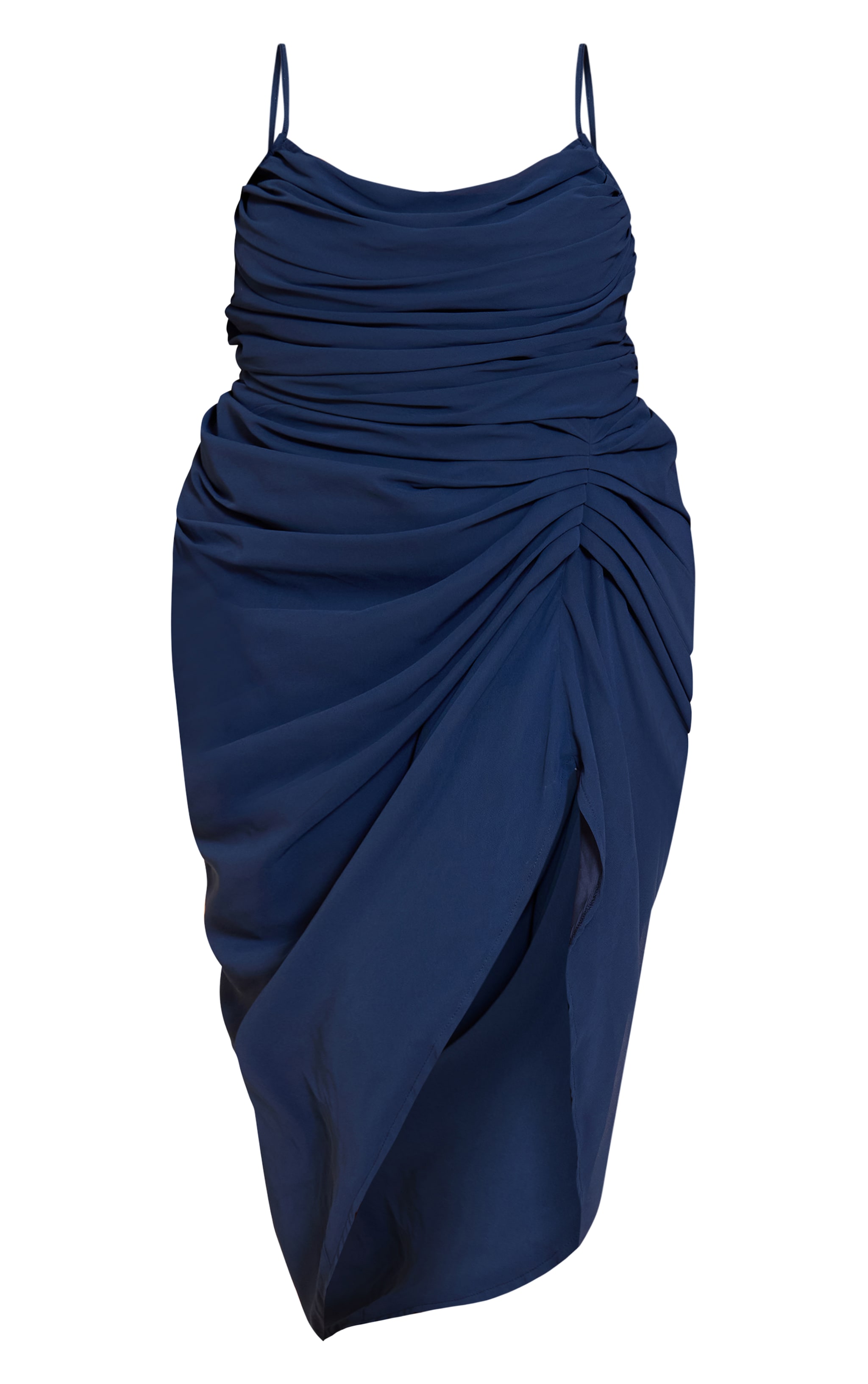 Plus Navy Chiffon Ruched Drape Midi Dress image 5