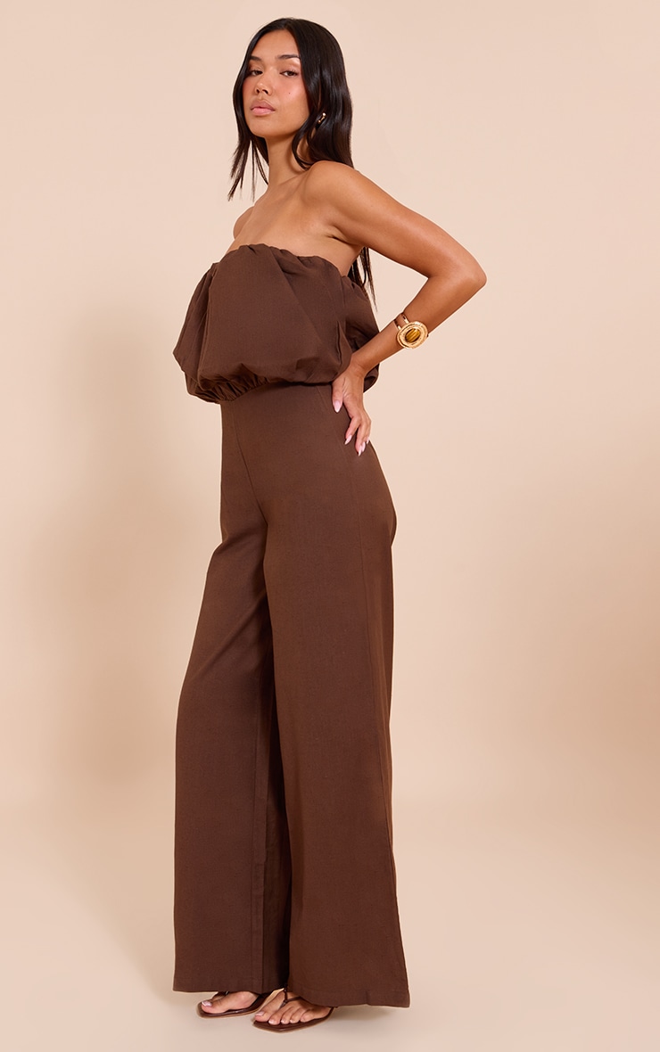 Dark Chocolate Cotton Puffball Bandeau Straight Leg Jumpsuit image 3