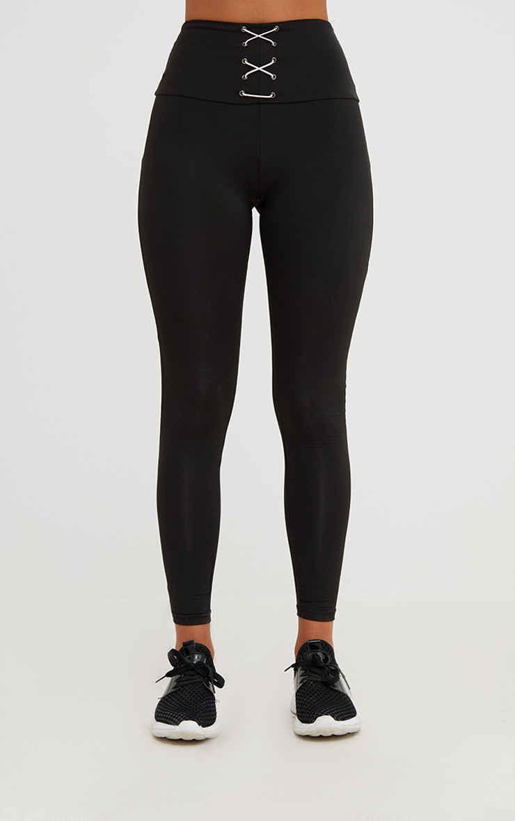 Black Corset Detail Leggings. Activewear PrettyLittleThing