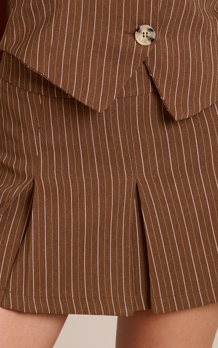 Chocolate Tailored Woven Herringbone Mini Pleated Skirt image 5