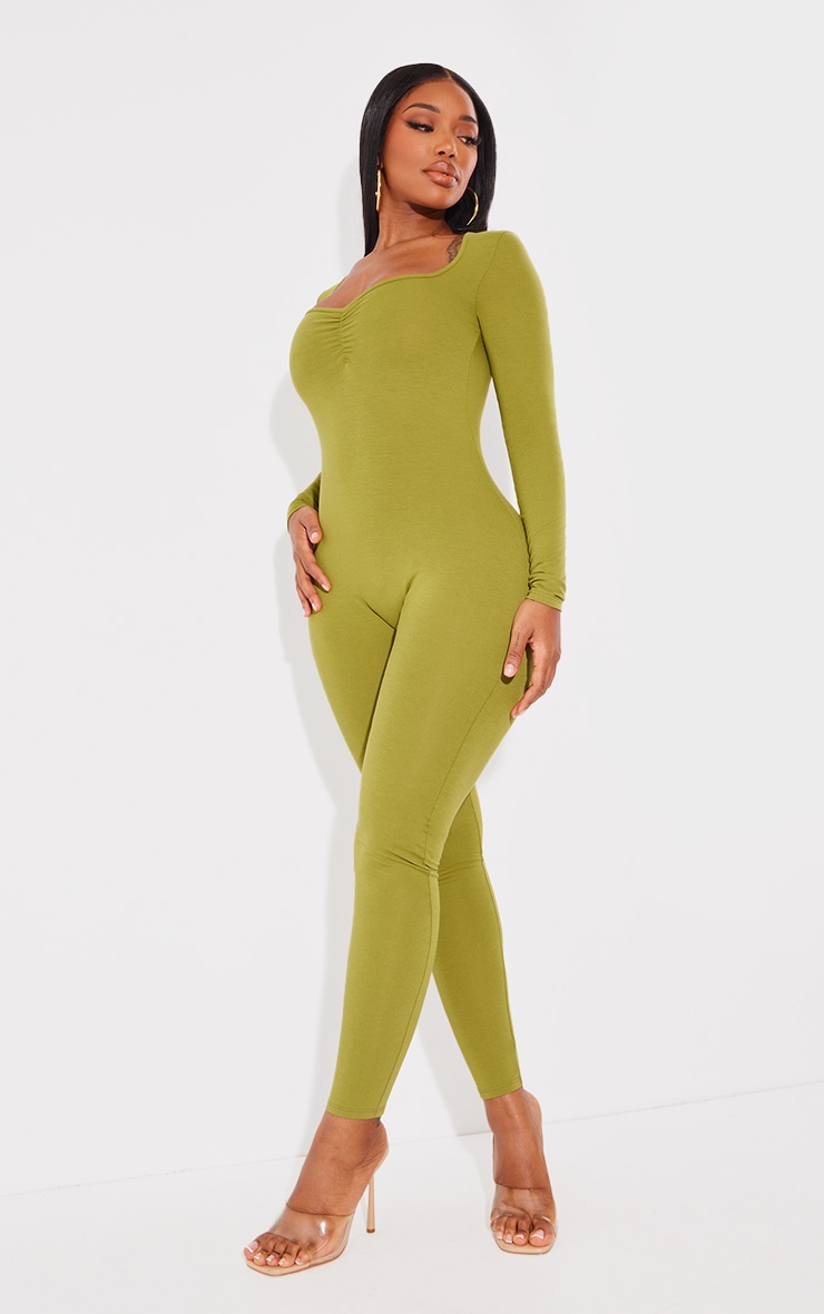 Shape Olive Contour Jersey Ruched Bust Long Sleeve Jumpsuit image 3