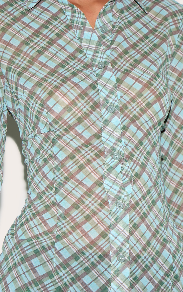 Green Check Sheer Fitted Shirt image 4