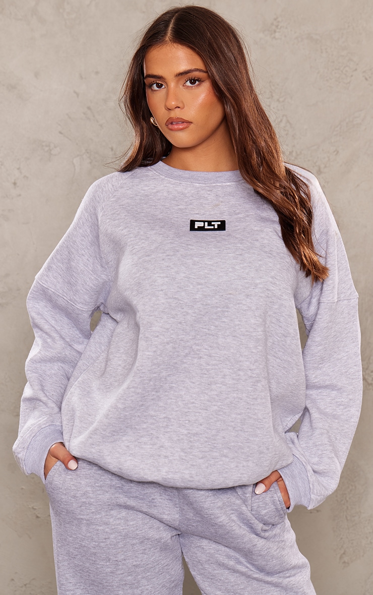 PRETTYLITTLETHING Ash Grey Rubber Badge Sweatshirt image 4