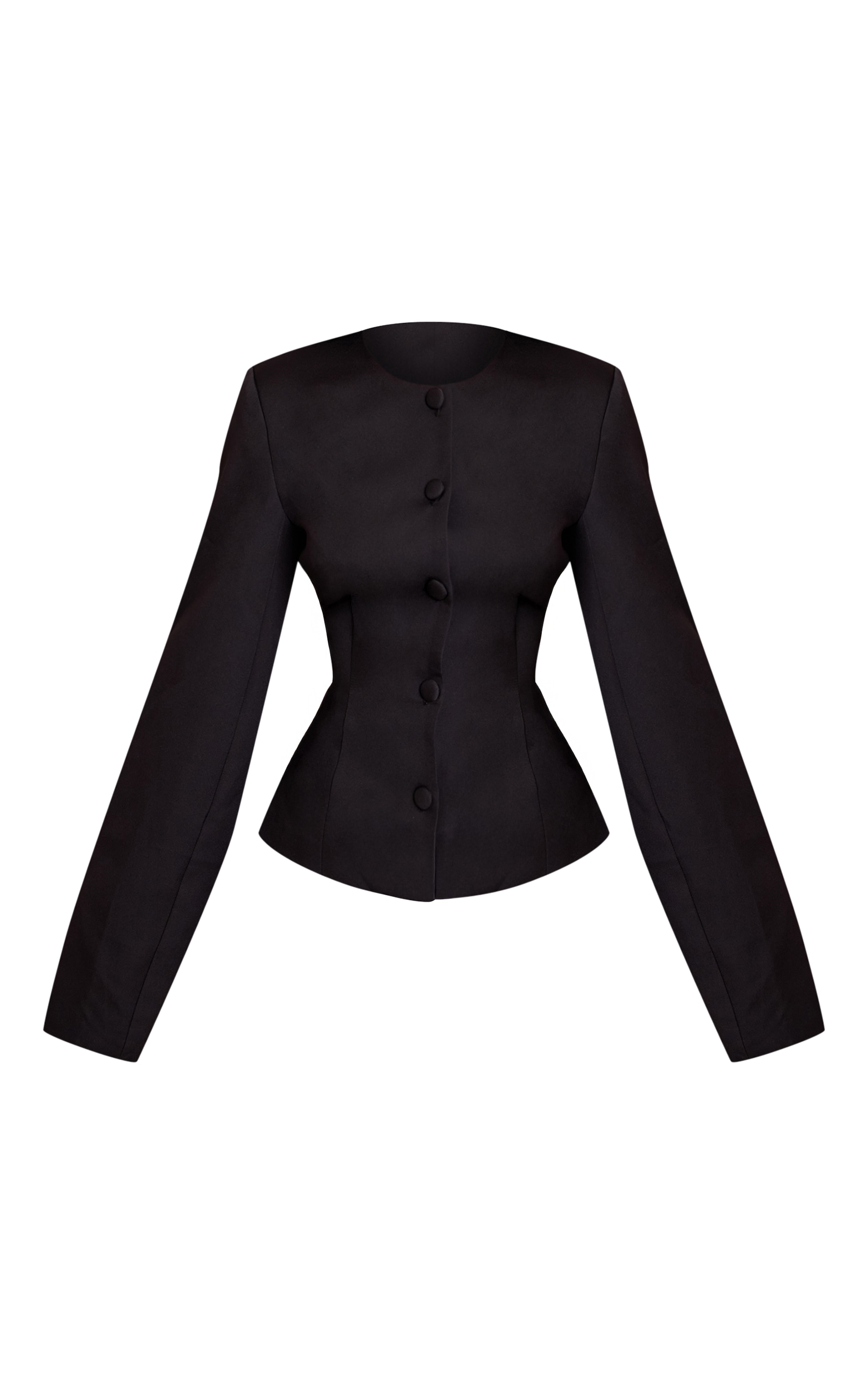 Petite Black Woven Cinched Waist Cocoon Sleeve Button Up Blazer image 5