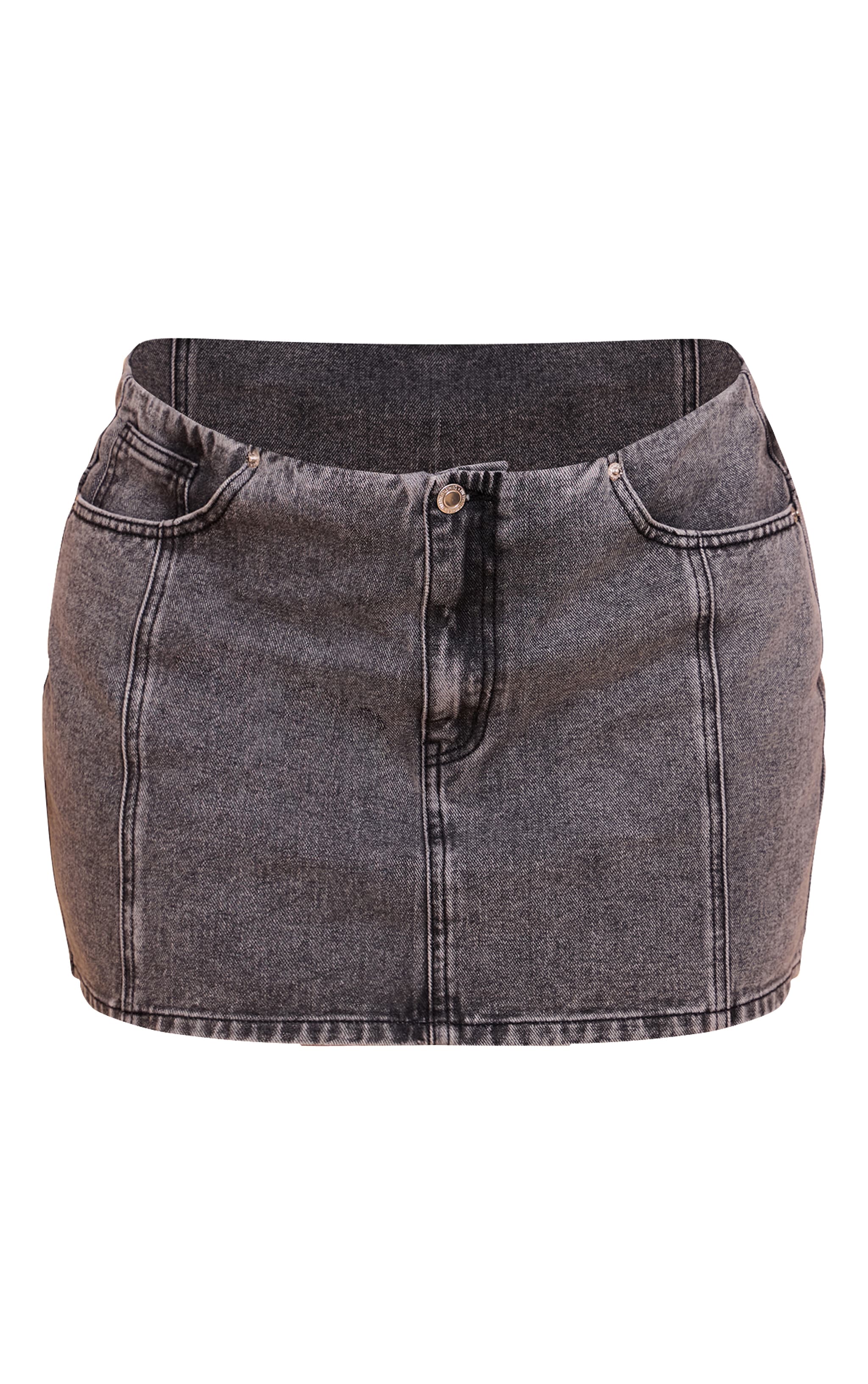 Plus Washed Grey Contrast Stitch No Waistband Denim Mini Skirt image 6