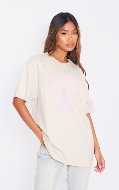 PRETTYLITTLETHING Stone Washed Beverley Hills Print T Shirt