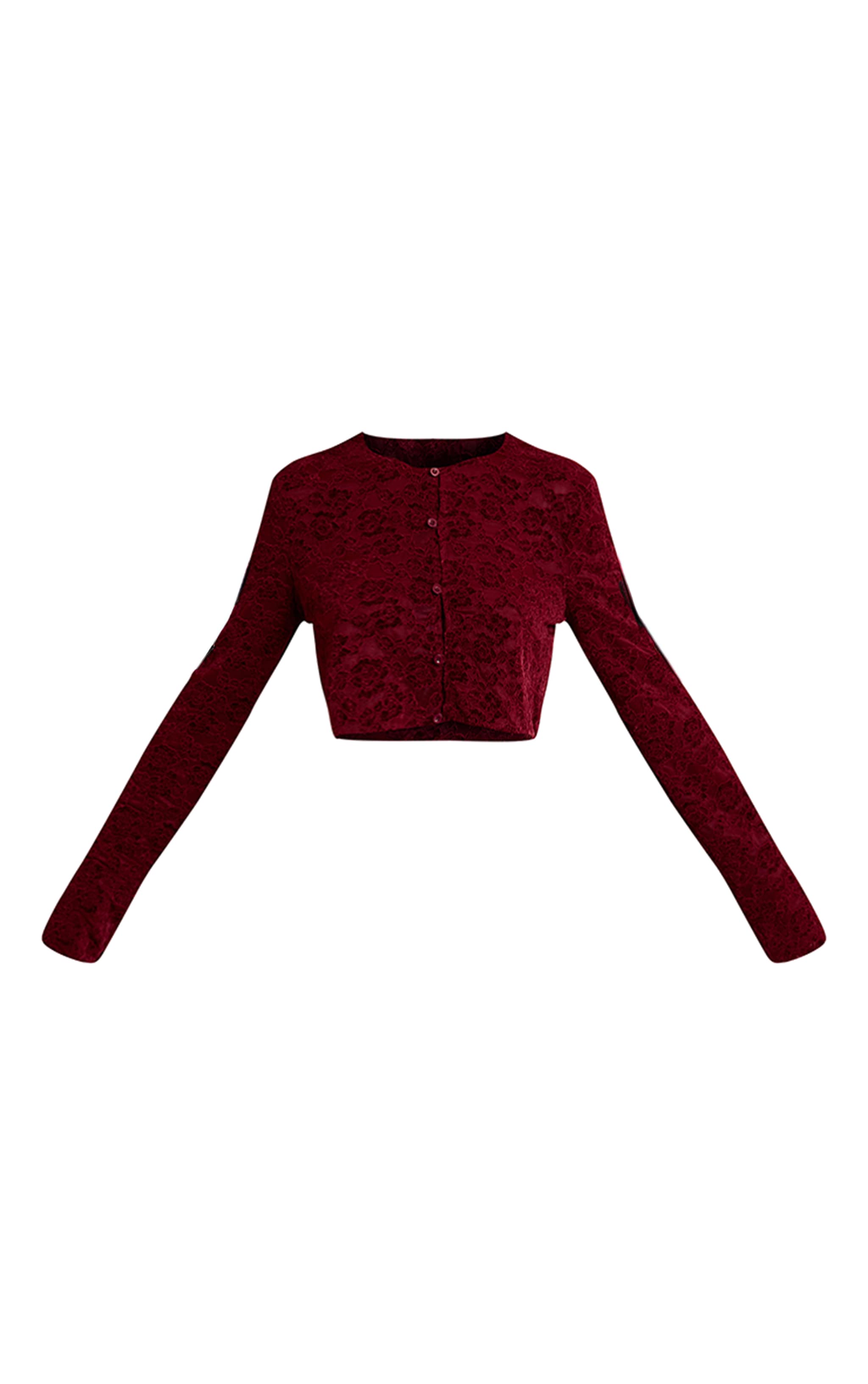 Dark Wine Lace Button Up Long Sleeve Crop Top  image 5