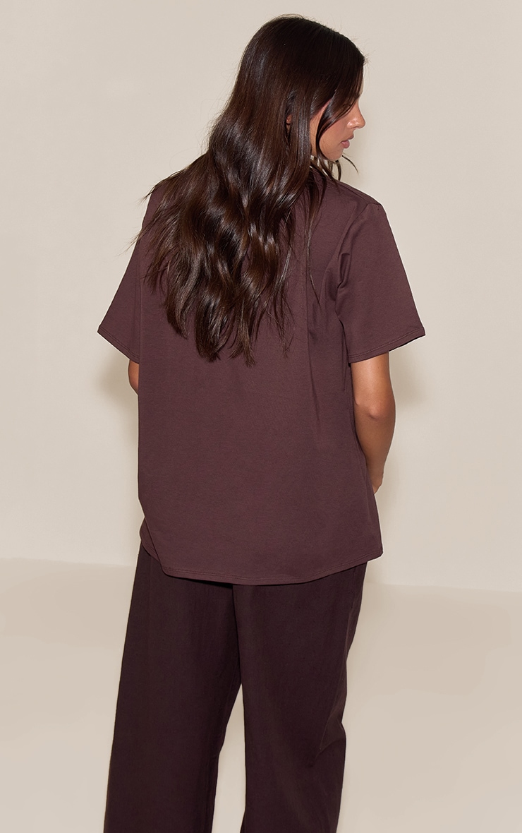 Dark Chocolate Cotton Basic Oversized T-shirt image 2