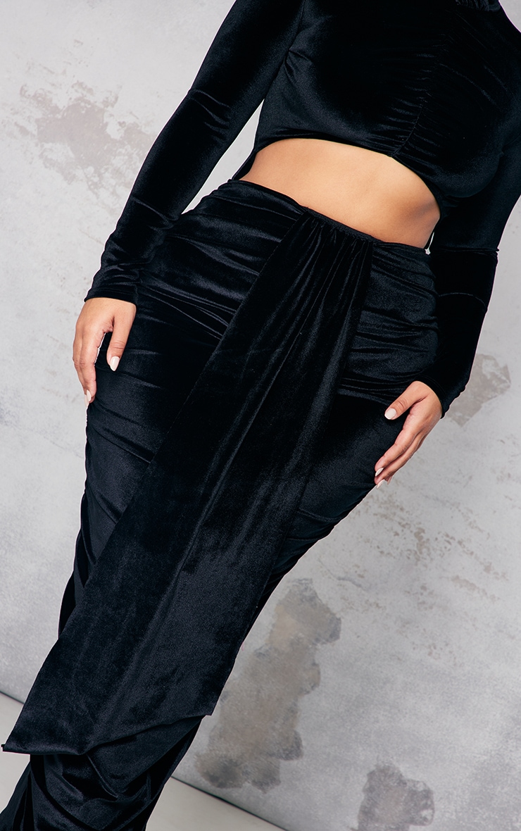 Plus Black Velvet Cut Out Drape Front Maxi Dress image 4