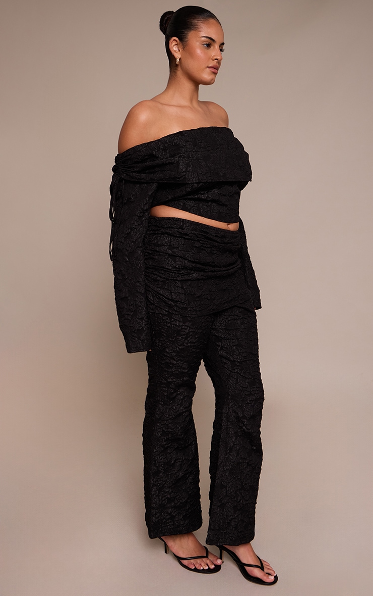 Plus Black Floral Jacquard Bardot Top image 3