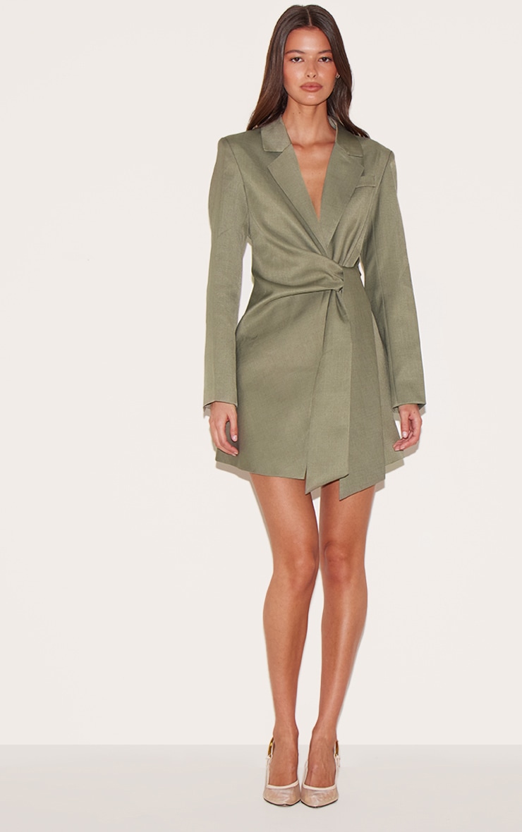 Robe blazer tissée grise nouée sur le côté image 3