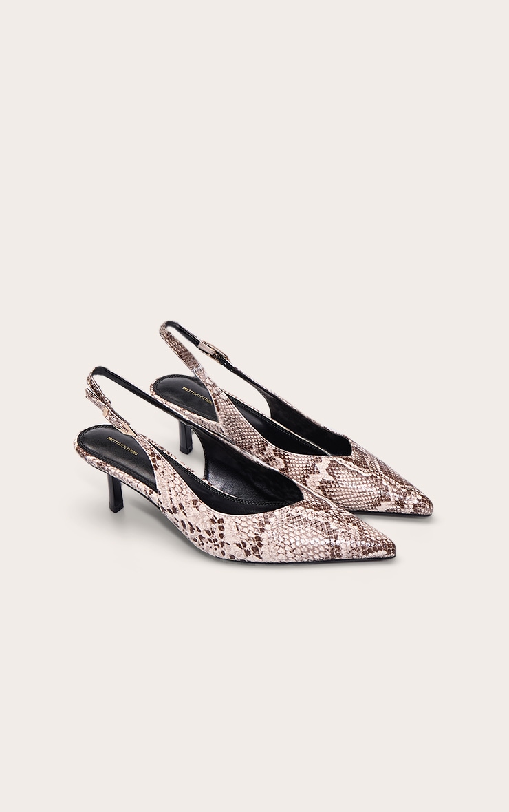 Escarpins non colorés effet serpent coupés en V à petit talon et bride derrière image 3
