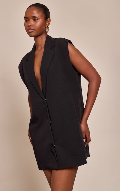 Black Woven Tailored Waist Coat Dress