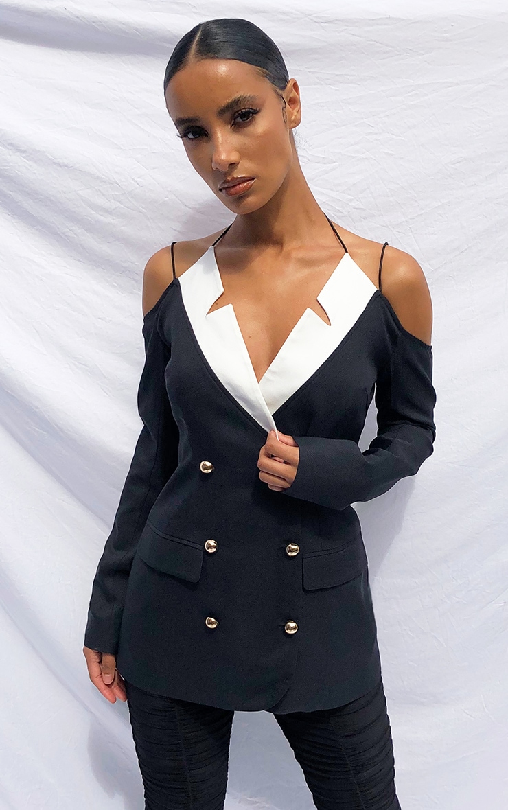 Black Miltary Cut Out Contrast Blazer