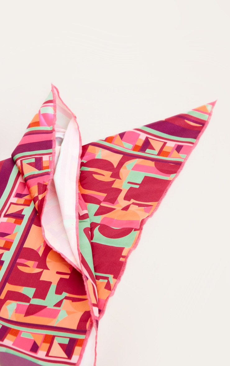 Pink Geo Scarf Print Satin Bandana image 1