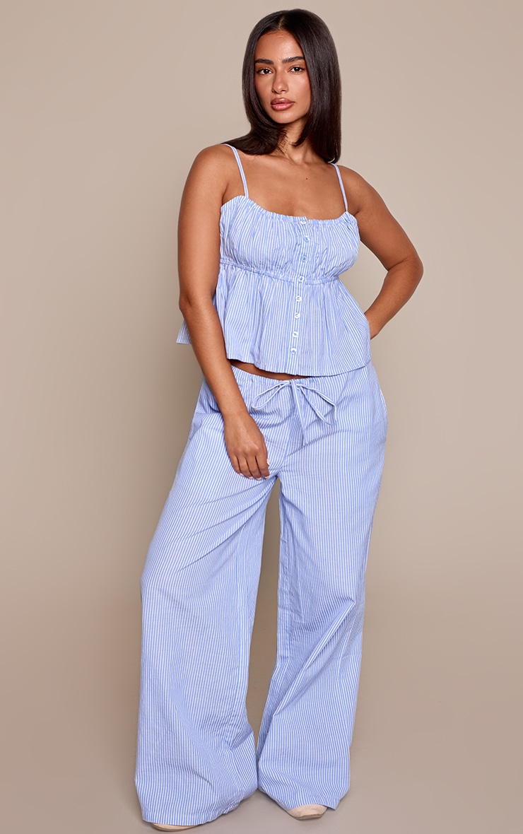 Petite Blue Pinstripe Cotton Elasticated Trousers