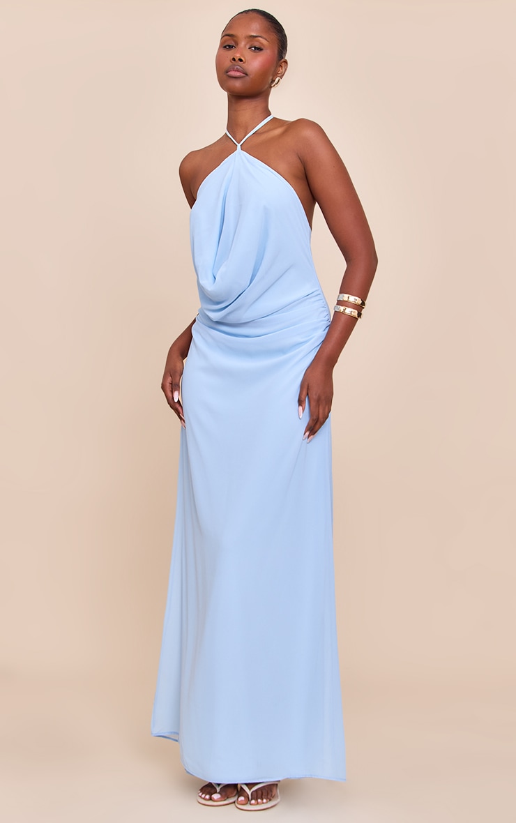 Light Blue Chiffon Halterneck Maxi Dress image 3