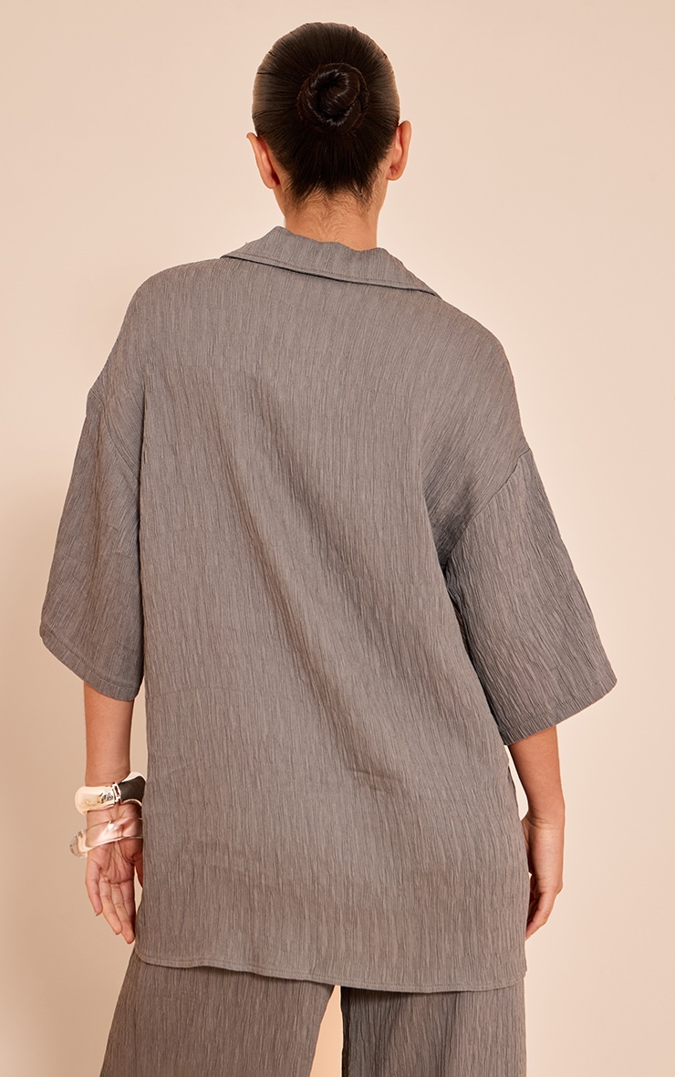 Charcoal Textured Woven Oversized Short Sleeve Shirt image 2