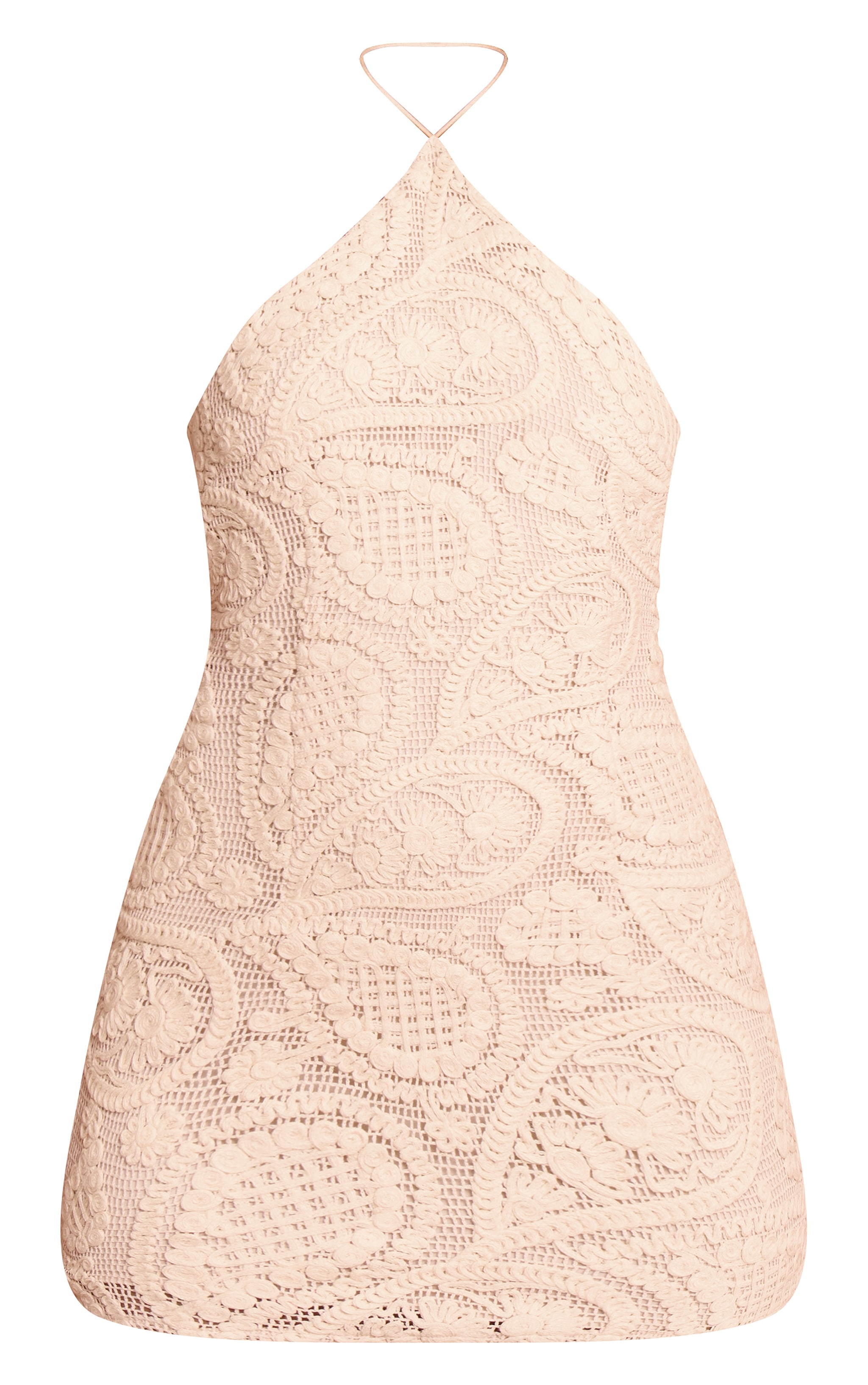 Cream Textured Tie Halterneck Bodycon Dress image 5