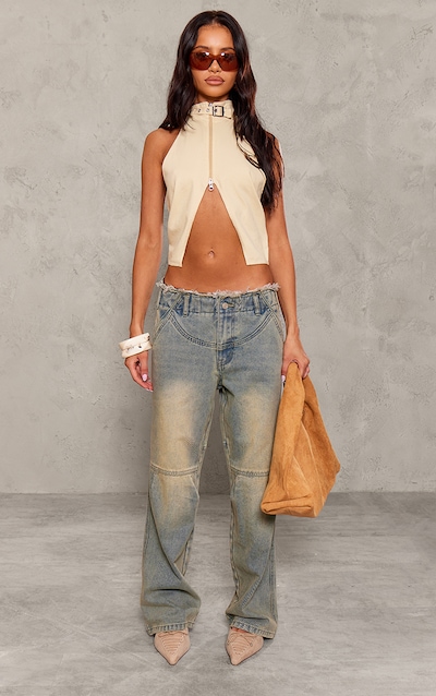 Petite Vintage Frayed Edge Waistband Boyfriend Jeans