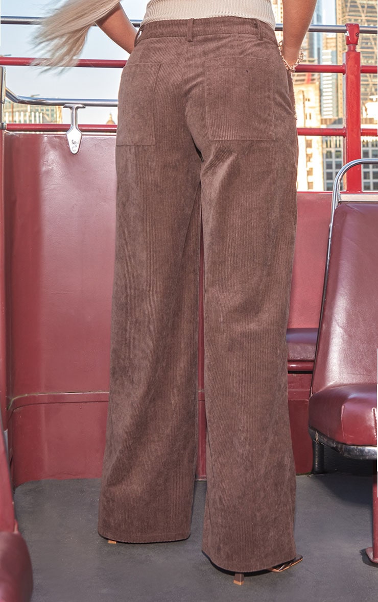 Chocolate Cord Mid Rise Wide Leg Trousers image 3