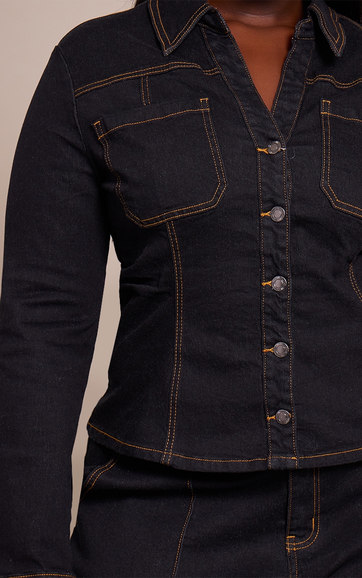 Plus Dark Indigo Fitted Denim Shirt image 4