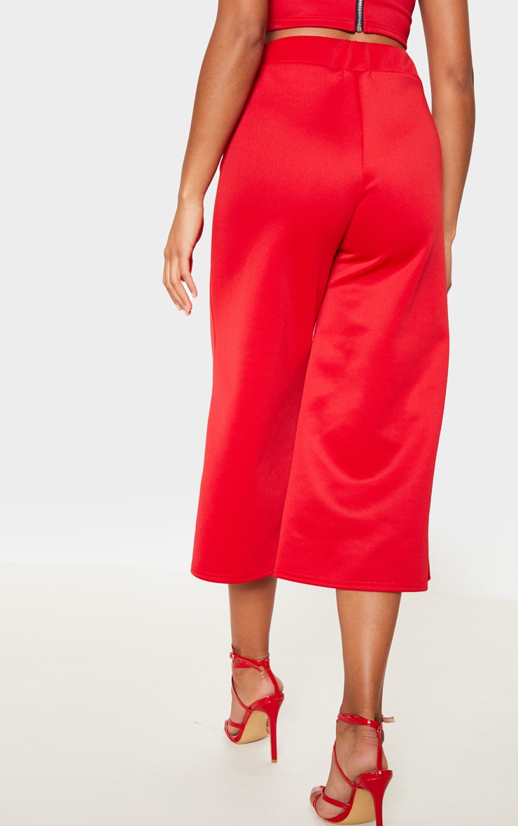 Red Basic High Waisted Scuba Culottes image 4