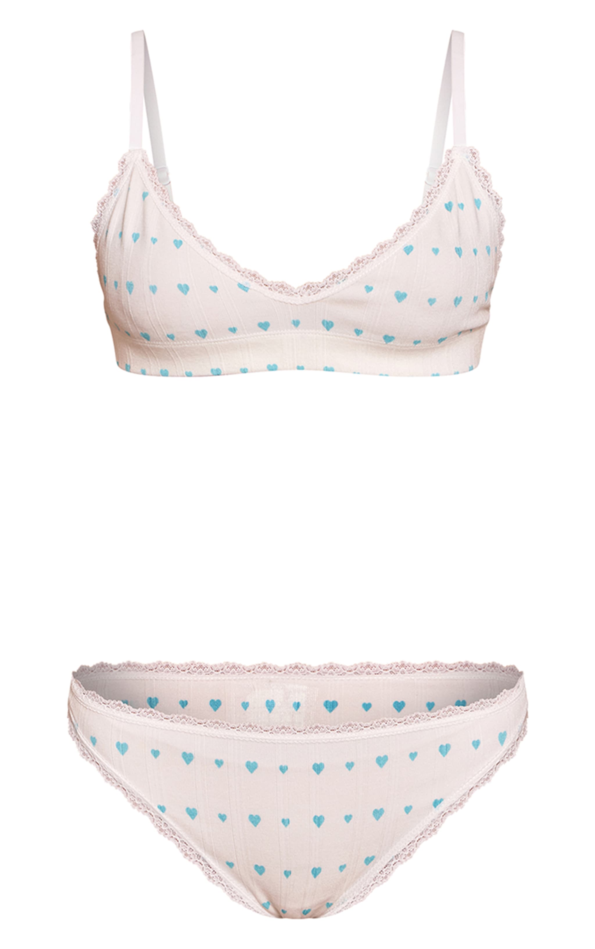 Blue Heart Pointelle Lace Trim Bralet and Brazillian Set  image 5