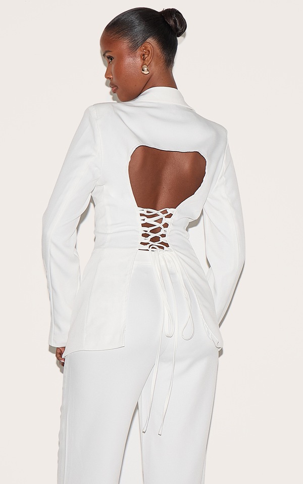 fitted lace up back blazer