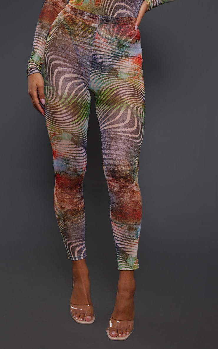 Multi Abstract Print Mesh Leggings image 2