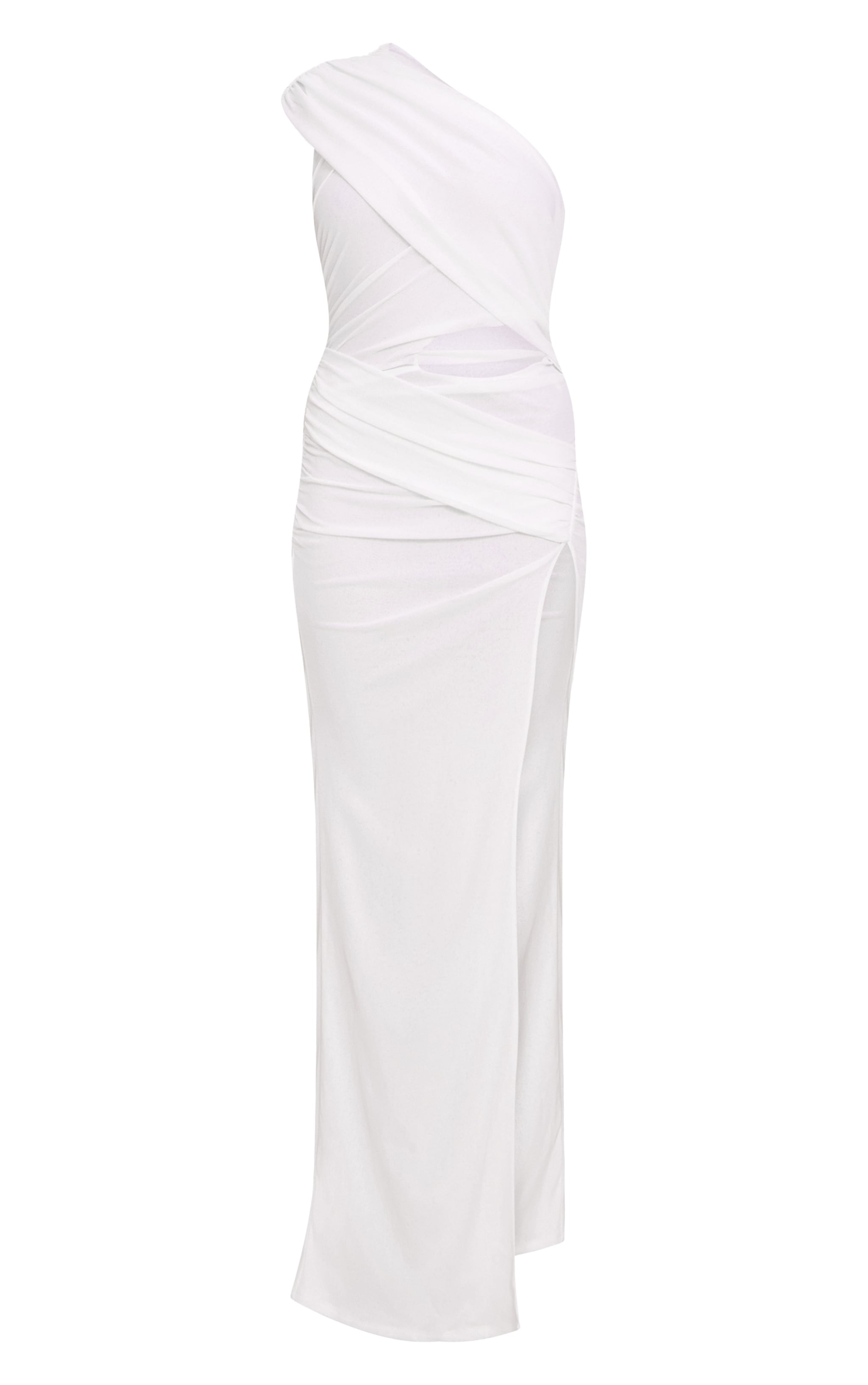 Robe longue texturée crème froncée à parties superposées image 5